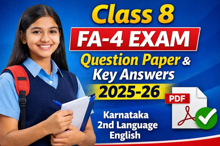 8th class FA 4 Question paper with key answer 2025-26