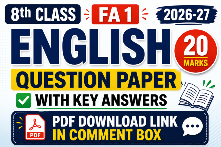 8th Class FA 1 English Question Paper 2026-27 with Key Answers